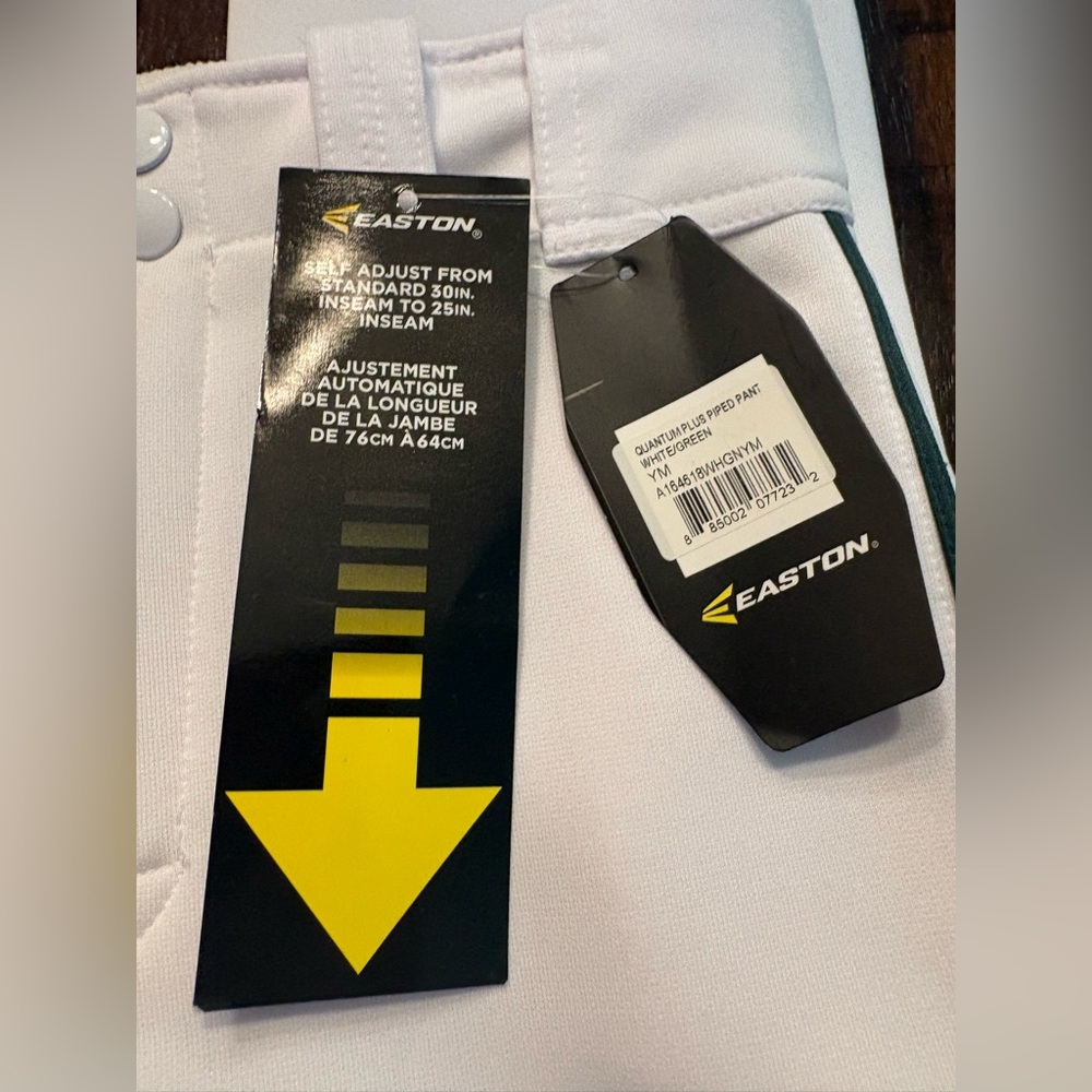 Easton Quantum Plus White Pants, Dark Green Piping with adjustable inseam - Picture 2 of 6